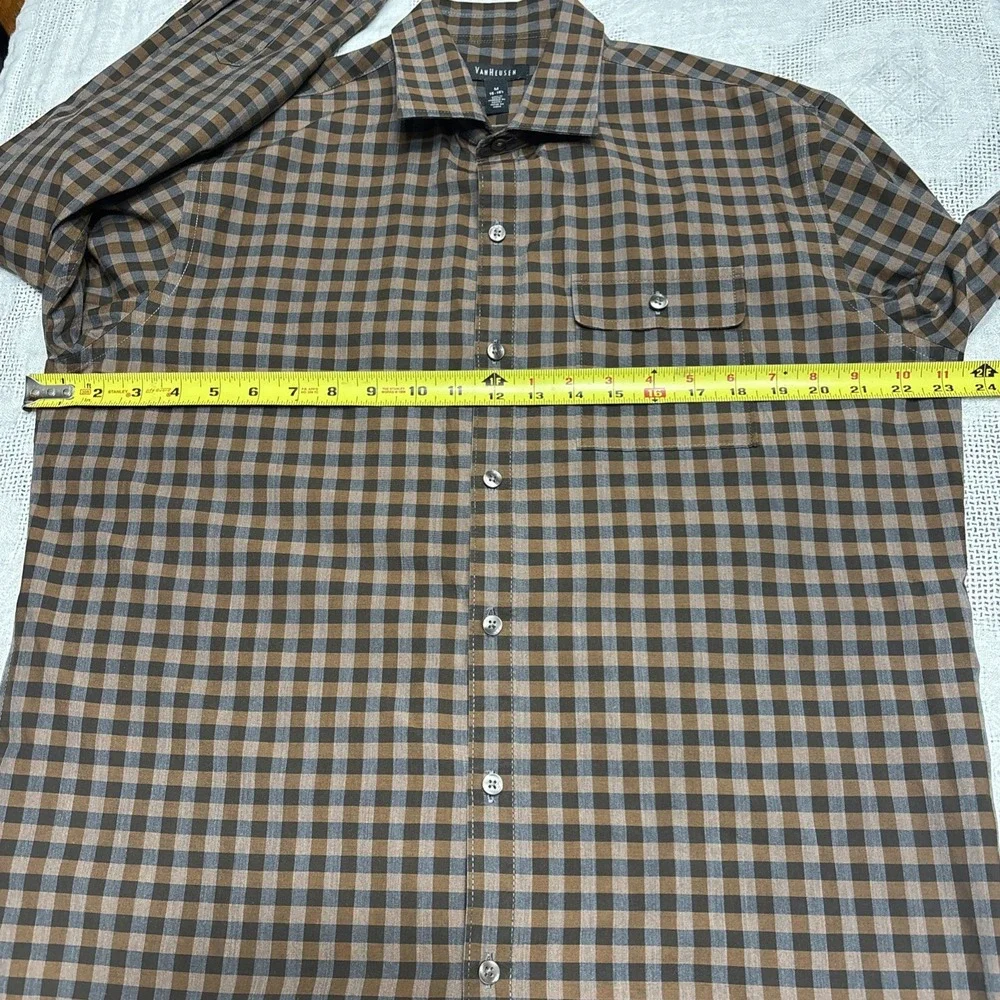 Van Heusen Mens Button Down‎ Dress Shirt Plaid Brown Size M 15/15.5 Preppy